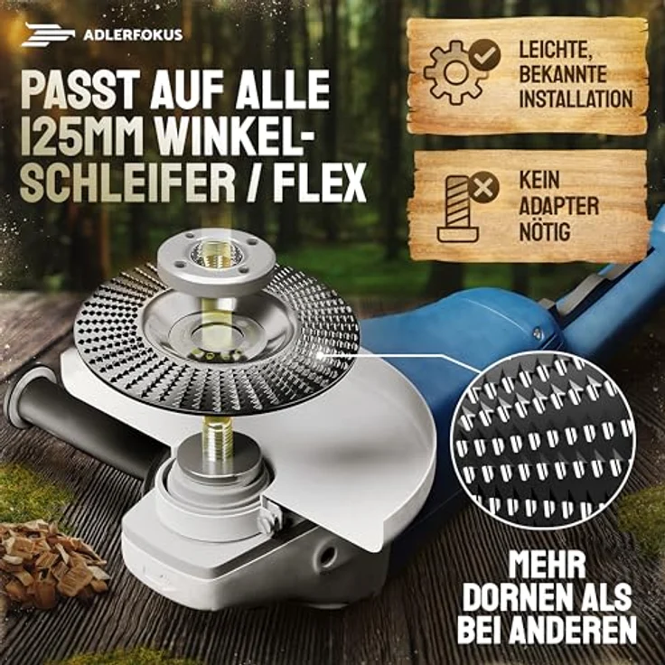 Adlerfokus Holz Schleifscheibe 115mm für Winkelschleifer, EXTRA SCHARF, robust, für Schleifen, Fräsen und Modellieren mit Holz – Bild 2