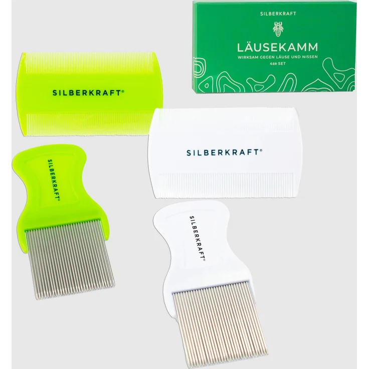 Silberkraft Flohkamm Silberkraft Läusekamm Set - Effektive Läusebekämpfung, Edelstahlzinken, für Mensch und Tier, hygienisch (1-tlg) – Bild 1