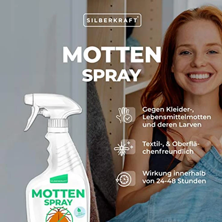 Silberkraft Mottenspray 500 ml - Sofort- und Langzeitwirkung - zur Motten Bekämpfung - Anti Kleidermotten Lebensmittelmotten - Zitronen-Duft – Bild 2
