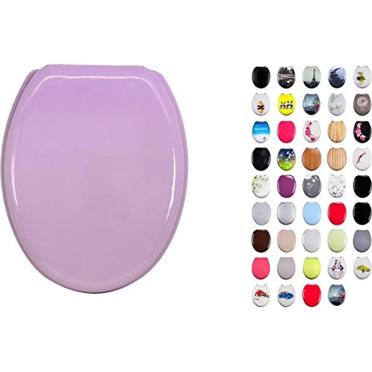 MSV WC-Sitz Cleo, MDF 45 cm x 37 cm x 5,6 cm, rosa, rostfreie Scharniere, feuchtigkeitsresistente Beschichtung, rutschfest – Bild 1