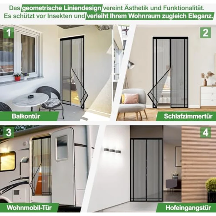 Sekey Insektenschutz-Tür, magnetisches Insektenschutznetz, zuschneidbar, einfache Montage ohne Bohren, 130x220cm für Balkon & Terrasse – Bild 3