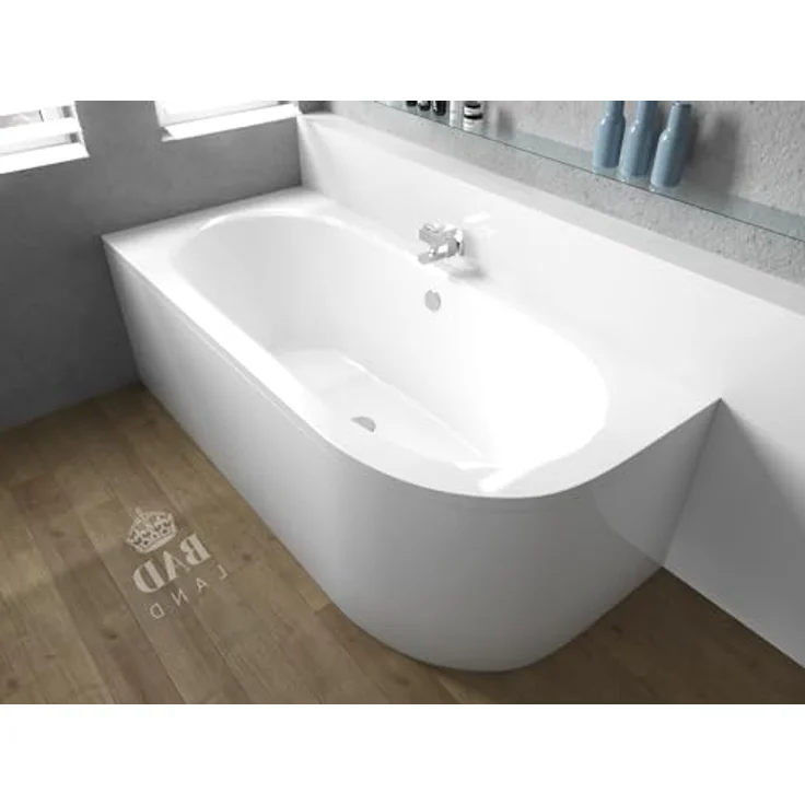 Besco BADLAND Eckbadewanne AVITA 170x75 cm, Weiß Acryl, KOMPLETTSET mit Acrylschürze, Füßen und Chrom Automatik Ablaufgarnitur, Made in EU 4in1 – Bild 2