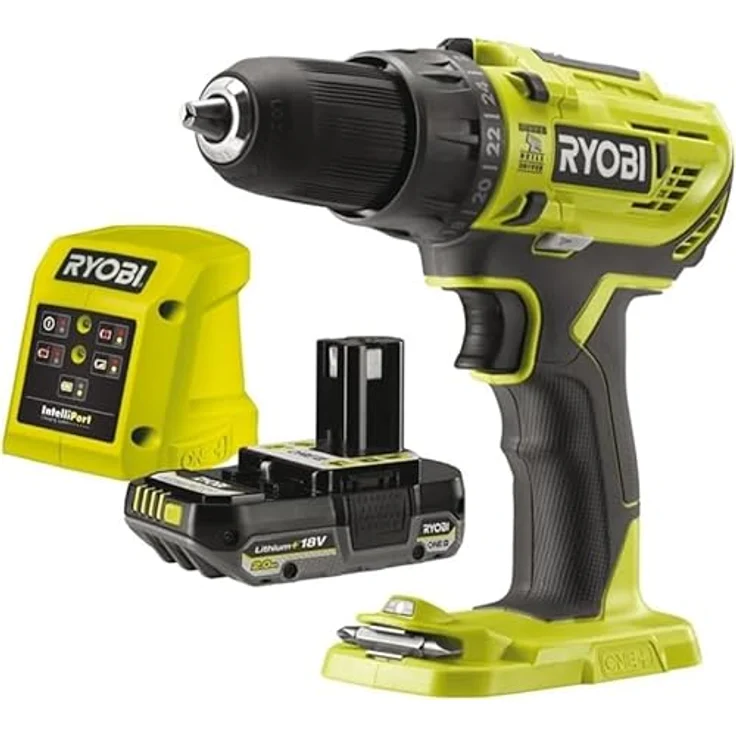 RYOBI 18 V ONE+ Akku-Schlagbohrschrauber R18PD32-1C20G, 2-Gang-Getriebe mit 50 Nm Drehmoment, 24 Drehmomentstufen, 13 mm Schnellspannbohrfutter, inkl. 2,0Ah Akku und Ladegerät – Bild 2