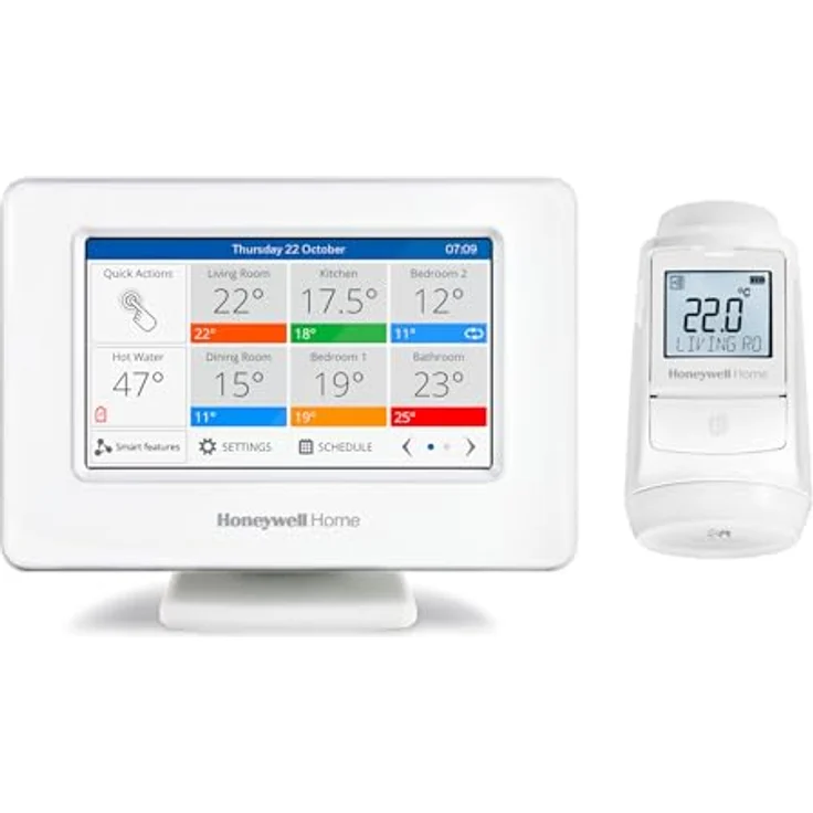 Honeywell Home Evohome Apartment Plus, Smart Wi-Fi Zentrales Bediengerät mit Touchscreen-Farbdisplay und Heizkörperthermostat für Raum-für-Raum-Zonenregelung