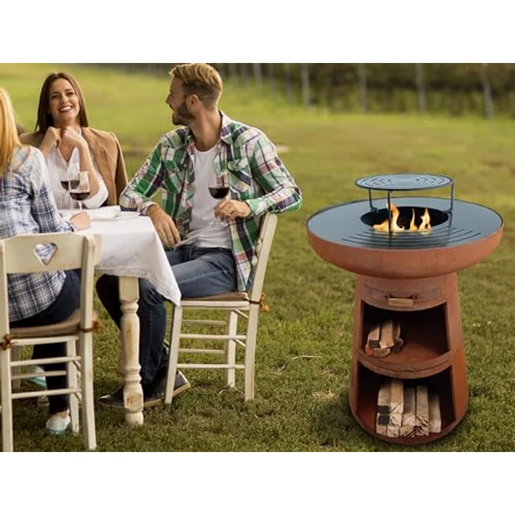Purline Efp55R Holzkohlegrill mit runder Stahlplatte und Rost, Cortenstahl, 60cm Durchmesser, inkl. Schutzhülle – Bild 6