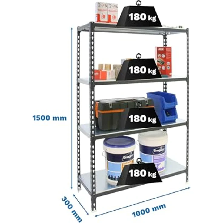 Simonrack Simonclick Plus Metallregal, 150 x 100 x 30 cm, 4 Böden, Traglast 180 kg, anthrazit/weiß, steckbar – Bild 2