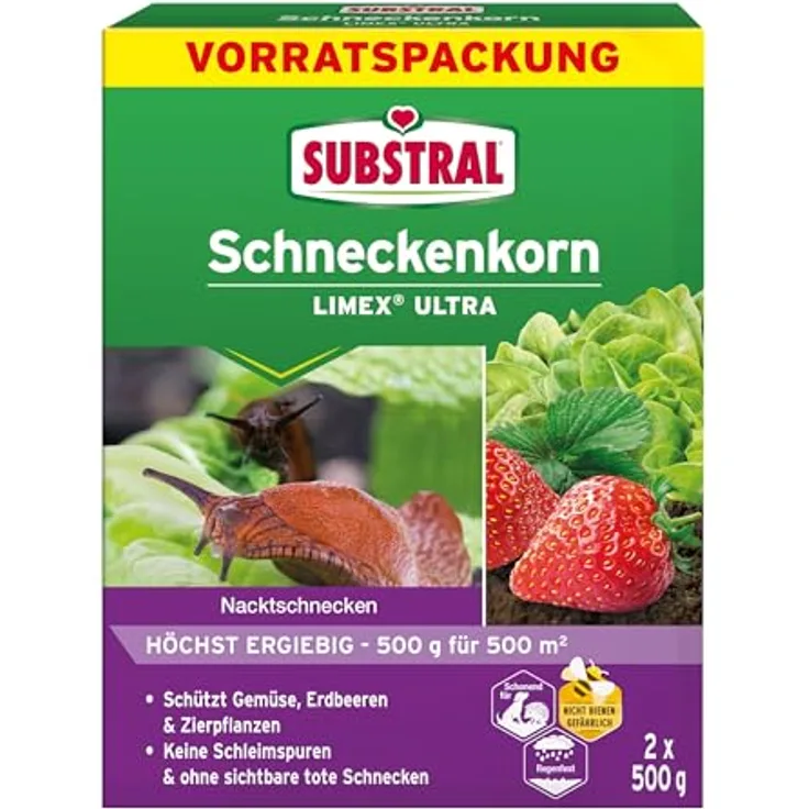 Substral Schneckenkorn LIMEX Ultra, 2x500g Vorteilspackung, hochwirksamer Schutz gegen Schnecken für Obst, Gemüse & Zierpflanzen, blaufärbig
