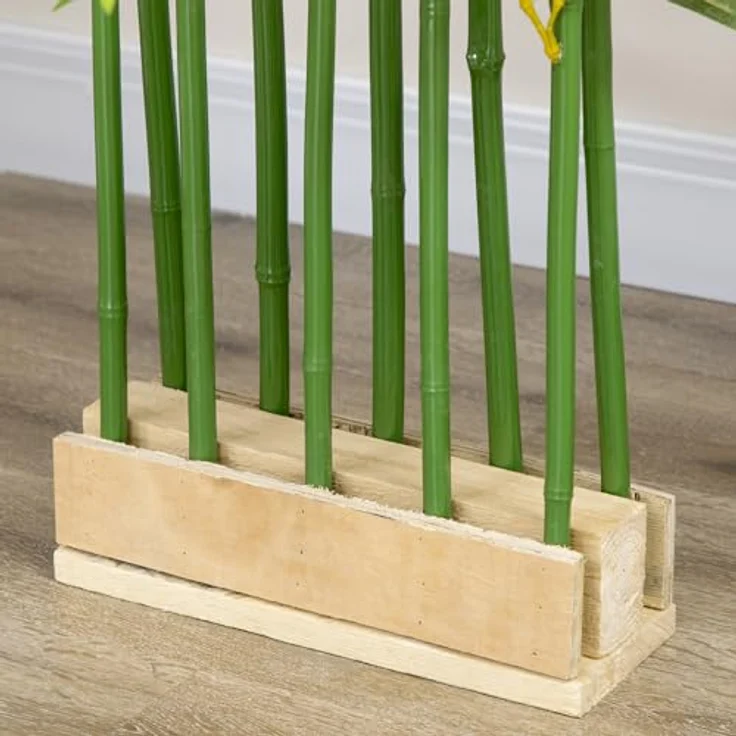 HOMCOM Kunstpflanze im Kiefernholztopf Bambus, Höhe 180 cm, Indoor/Outdoor, Dekopflanzen, Grün – Bild 7