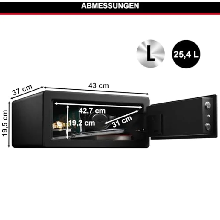 MASTER LOCK LX110BEURHRO Frei stehend sicher Schwarz 2 Schlüssel Lesegerät für den Fingerabdruck 25 4 l Boden - Wand Akku – Bild 9