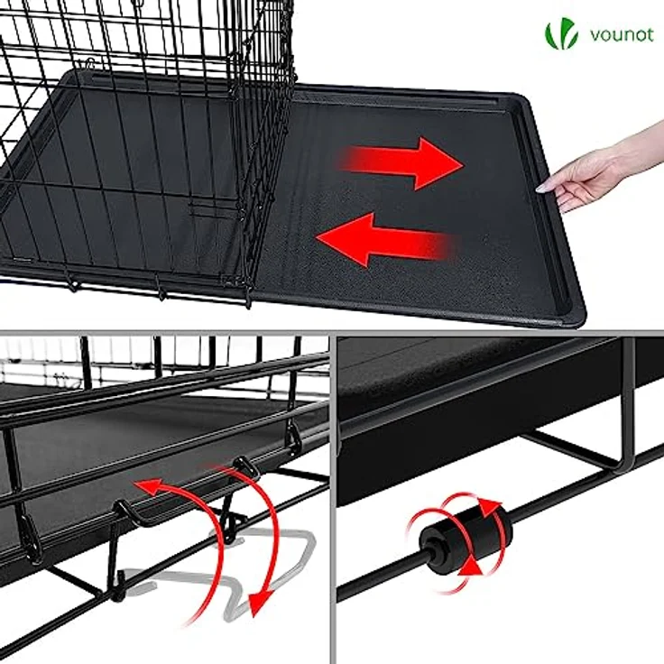 VOUNOT Hundekäfig Klappbar mit Abdeckung, Hundebox Auto Hundetransportkäfig mit Doppeltüren, 2 Transportgriffen & Bodenschale, L 92 x 58 x 64cm, Schwarz – Bild 5