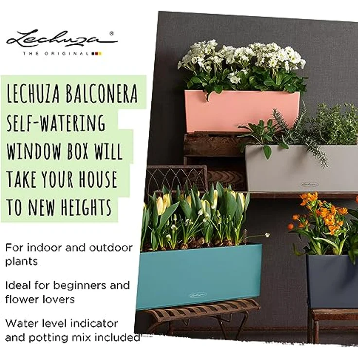 Lechuza 15704 Balconera Color 80 Selbstbewässernder Übertopf für Innen- und Außenbereich, Korallenrot – Bild 2