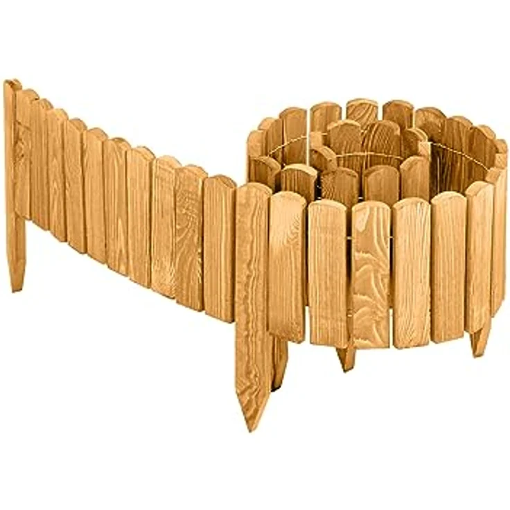 Garronda Beeteinfassung Holz Rollzaun Gartenzaun imprägniert Flexibler Rollborder Rasenkante Palisade Umzäunung für Garten Länge: 200 cm GD-0046 (Hellbraun, Höhe: 10 cm) – Bild 1