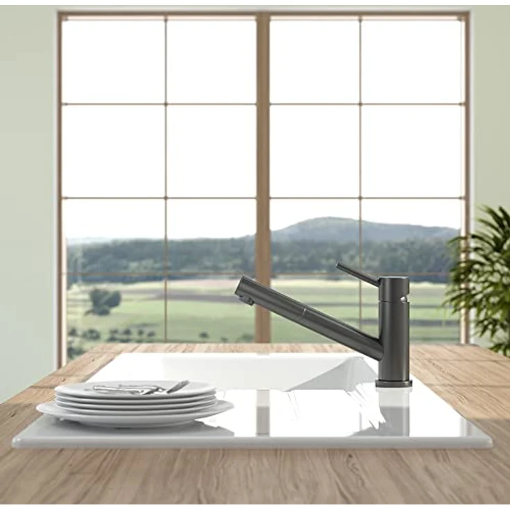 Villeroy & Boch Como Shower Window | Hochdruck | Einhand-Küchenarmatur mit herausziehbarer Handbrause und Vorfenstermontage | Anthracite | 92580005 – Bild 4