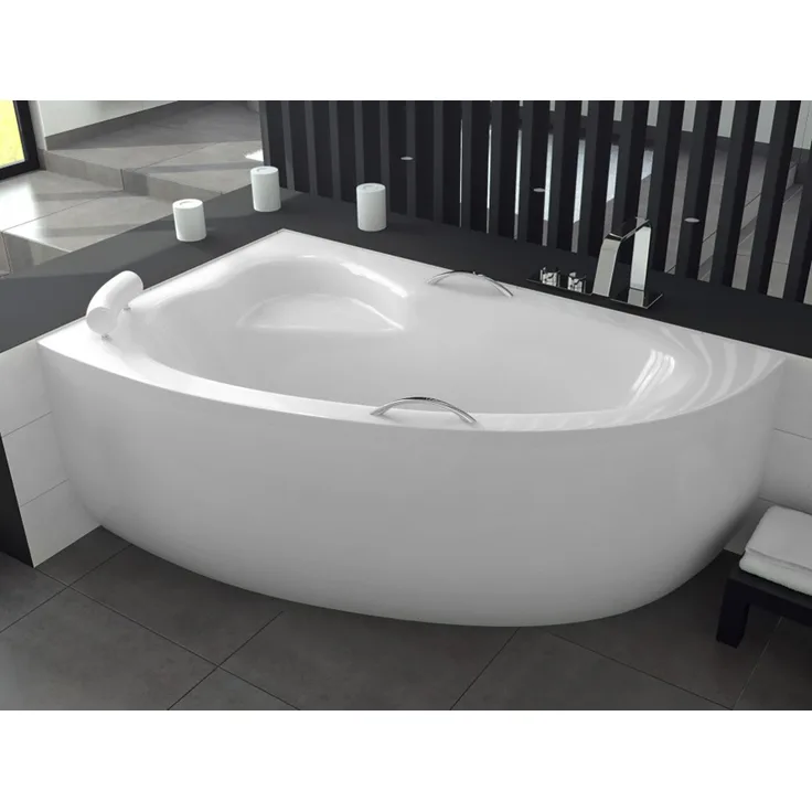KOLMAN Eckbadewanne Natalia Premium 150x100, schneeweiß, mit Kopfstütze und Handgriffen, inklusive GRATIS Ablaufgarnitur & Füße