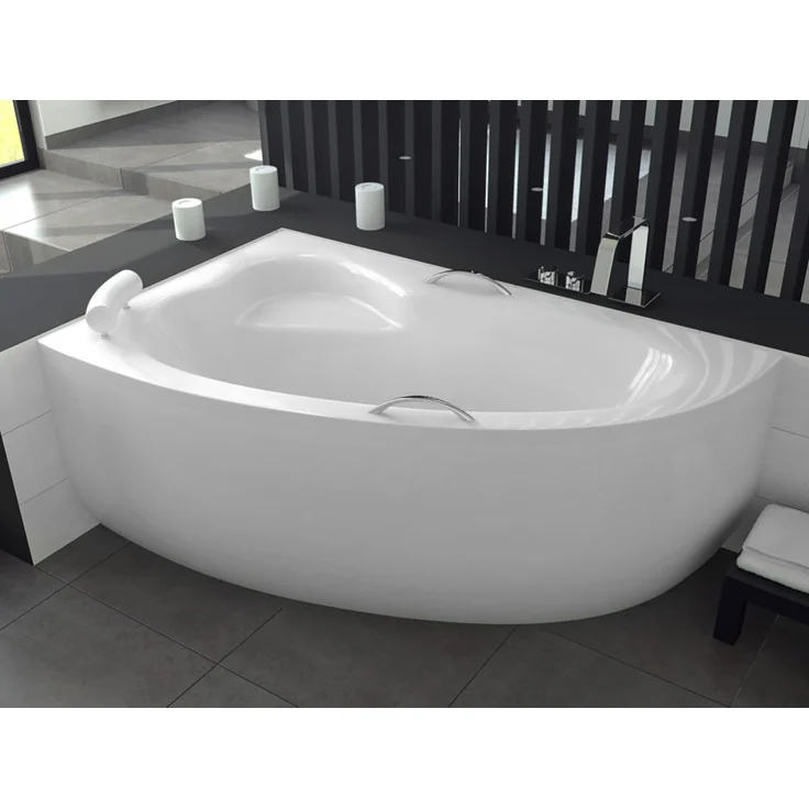 KOLMAN Eckbadewanne Natalia Premium 150x100, schneeweiß, mit Kopfstütze und Handgriffen, inklusive GRATIS Ablaufgarnitur & Füße