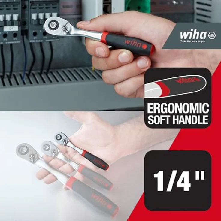 Wiha Umschaltknarre mit Druckknopf und Kugelsicherung I Feinverzahnt mit 72 Zähnen I 1/4" I Feinzahn-Umschaltknarre (45626) – Bild 2