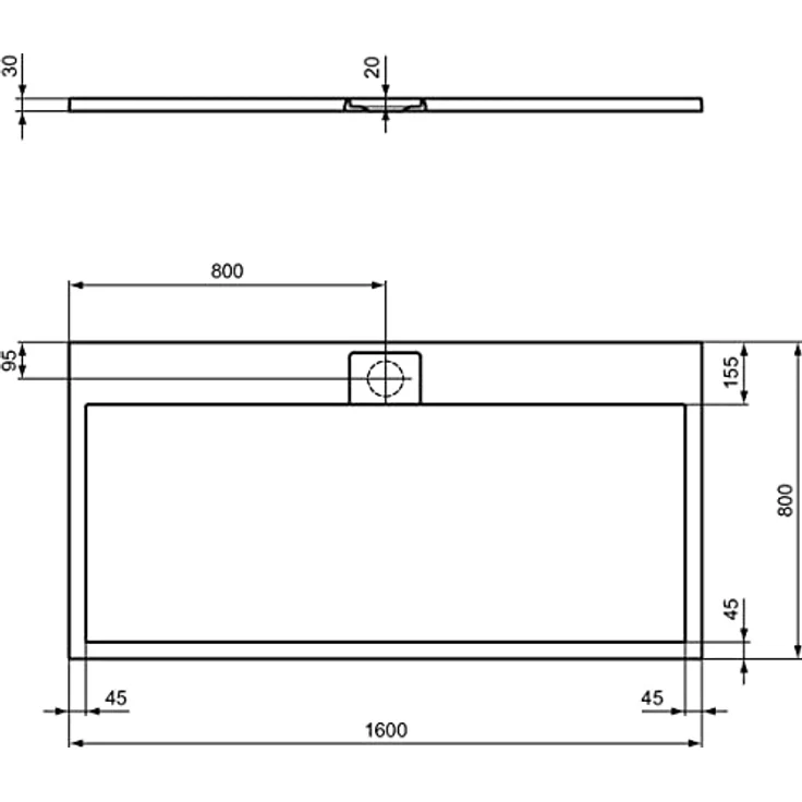 Ideal Standard Ultra Flat S i.life Rechteck-Brausewanne 1600x800x30mm Carraraweiß mit Gelcoat und Rutschhemmung – Bild 2