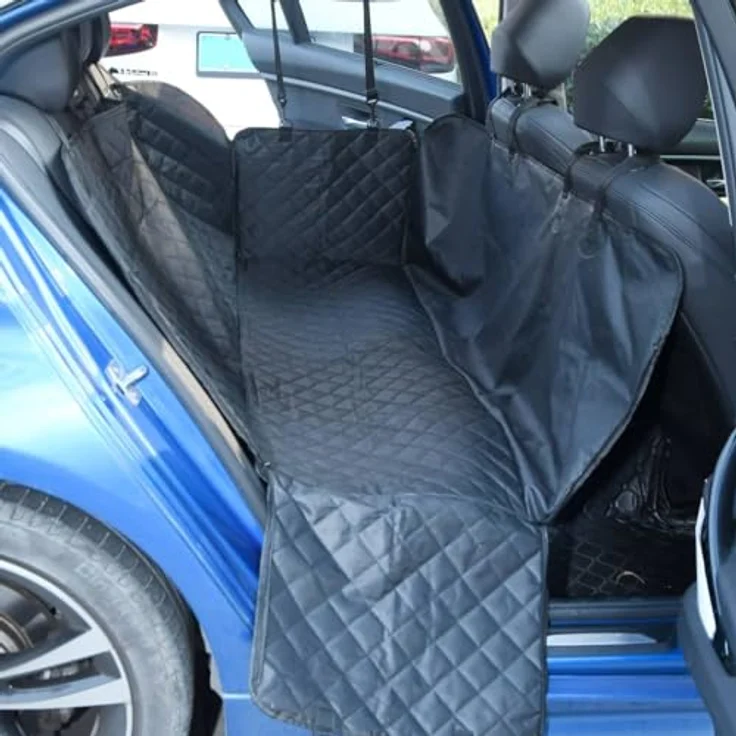 vidaXL Hunde Autositzbezug, Autoschondecke mit Schutznetz Haltebänder für Hunde, Hundedecke für Auto Rückbank, Schutzdecke, Schwarz – Bild 3