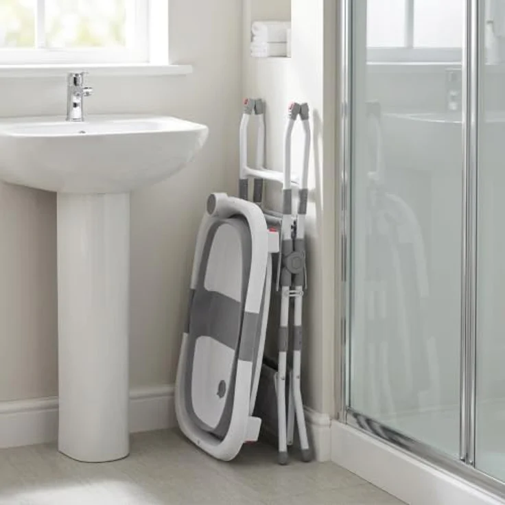 relaxdays Faltbare Babybadewanne mit Gestell, ergonomisch und platzsparend, Grau/Weiße – Bild 6