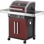 Maxxus Gasgrill BBQ CHIEF 6.0-3 Edelstahl Brenner, Seitenbrenner, 10,5 kW, Gusseisen Grillrost, Deckel, Thermometer, Rollen, Rot - Grill, Grillwagen, Grillstation für Camping, Balkon, Garten