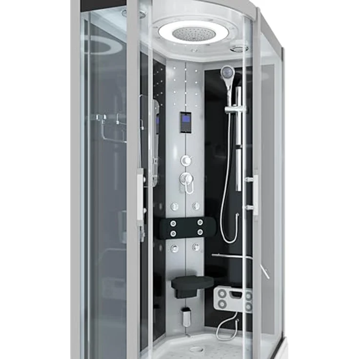 AcquaVapore D60-73T2L-EC Duschtempel, Dampfdusche mit 8 Massagedüsen, Schwarz, 120x80 cm – Bild 7