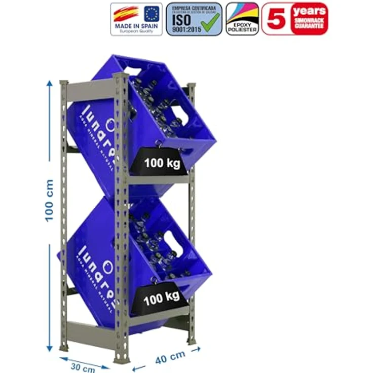 SIMONRACK Getränkekistenregal KIT SIMONBOTTLE 2 GRIS, stahlgrau, 40 x 30 x 100 cm, 200 kg Tragkraft, mit 2 Fachböden – Bild 2