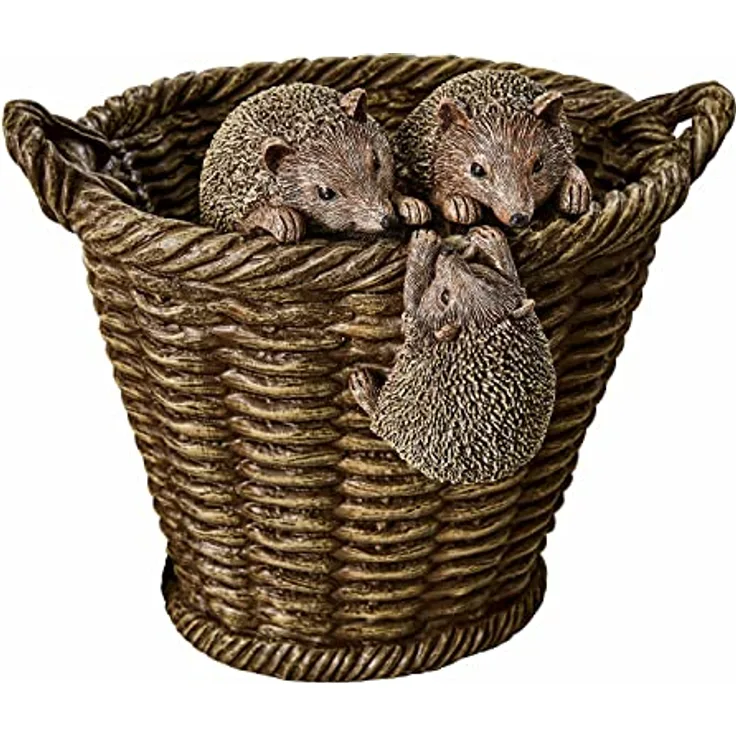 Loberon Übertopf Gabriel, mit niedlichen Deko-Igeln verziert, authentische Rattan-Optik, Blumenvase, Pflanzgefäß, Wohn-Accessoires, Polyresin, braun