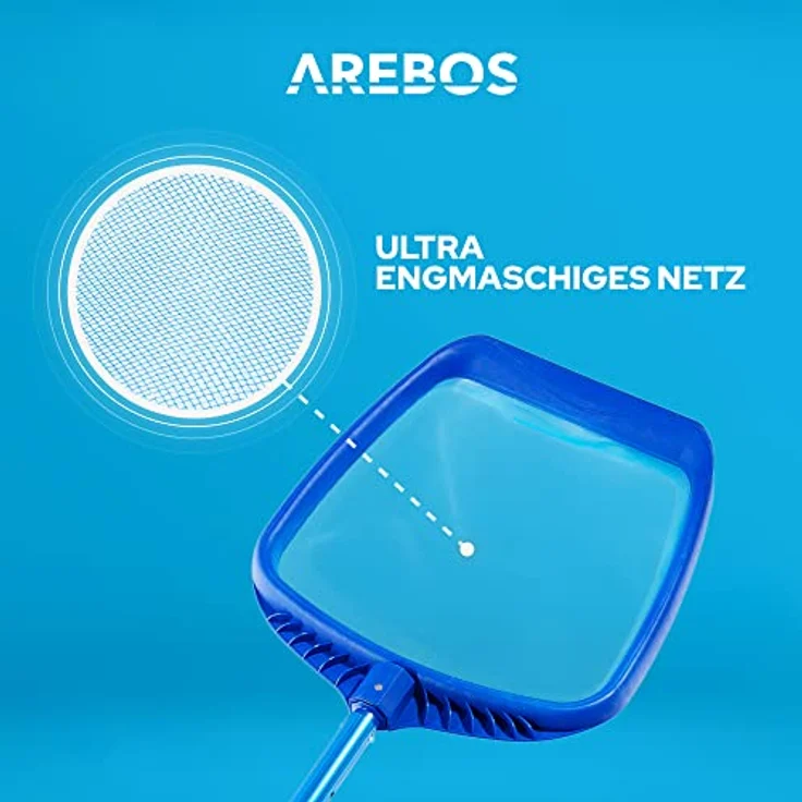 AREBOS Poolkescher Laubkescher Oberflächenkescher Kescher mit Teleskopstange - Blau – Bild 7