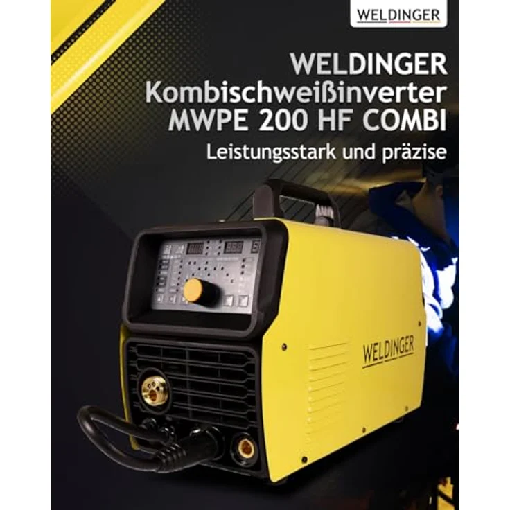 WELDINGER Kombischweißinverter MWPE 200 HF COMBI, 5 Jahre Garantie, MIG MAG DC-WIG Plasmaschneider MMA Schweißgerät, blau – Bild 2