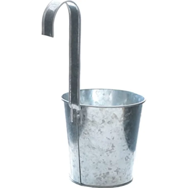 Spetebo 6er Set Balkon Hängetopf Silber mit Haken zum Aufhängen - Zink Garten Blumentopf für Geländer und Zaun - Pflanzen Hängetöpfe Kräuter Topf Blumen Vase Übertopf mit Aufhängung – Bild 2