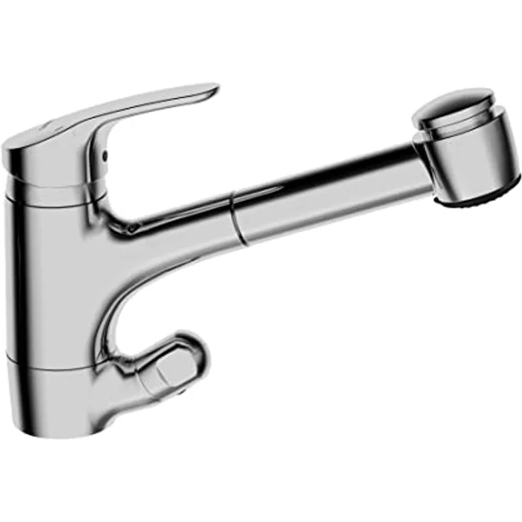 HANSA Hansamix Einhand-Einlochbatterie mit Geräte-Absperrventil, geschwenkbare Geschirrbrause, verchromt, 12 l/min Durchflussmenge