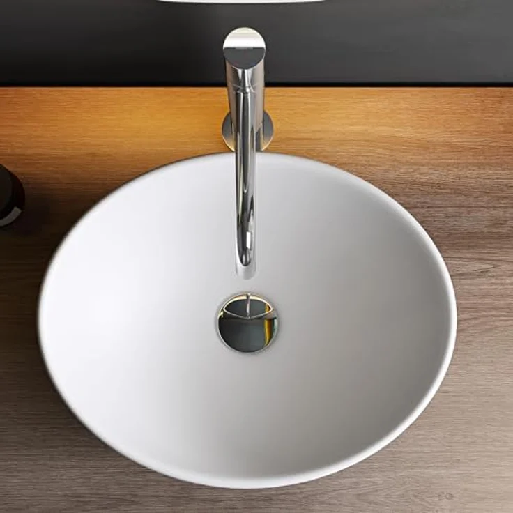 Mai & Mai: Aufsatzwaschbecken Keramik Oval, Nano-Beschichtung Weiß Matt Brüssel205 – Bild 2