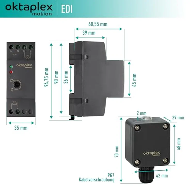 Oktaplex motion Dämmerungsschalter 2er Set Edi Dämmerungssensor mit externe Sonde, für Hutschiene EN50022 TH35 35mm, Anthrazit – Bild 4