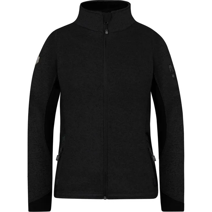 normani Fleecejacke Damen Strickjacke „Pukaskwa“ Schwarz, Strickfleecejacke mit Stehkragen und Seitentaschen