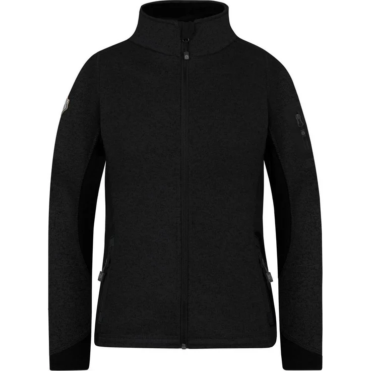 normani Fleecejacke Damen Strickjacke „Pukaskwa“ Schwarz, Strickfleecejacke mit Stehkragen und Seitentaschen