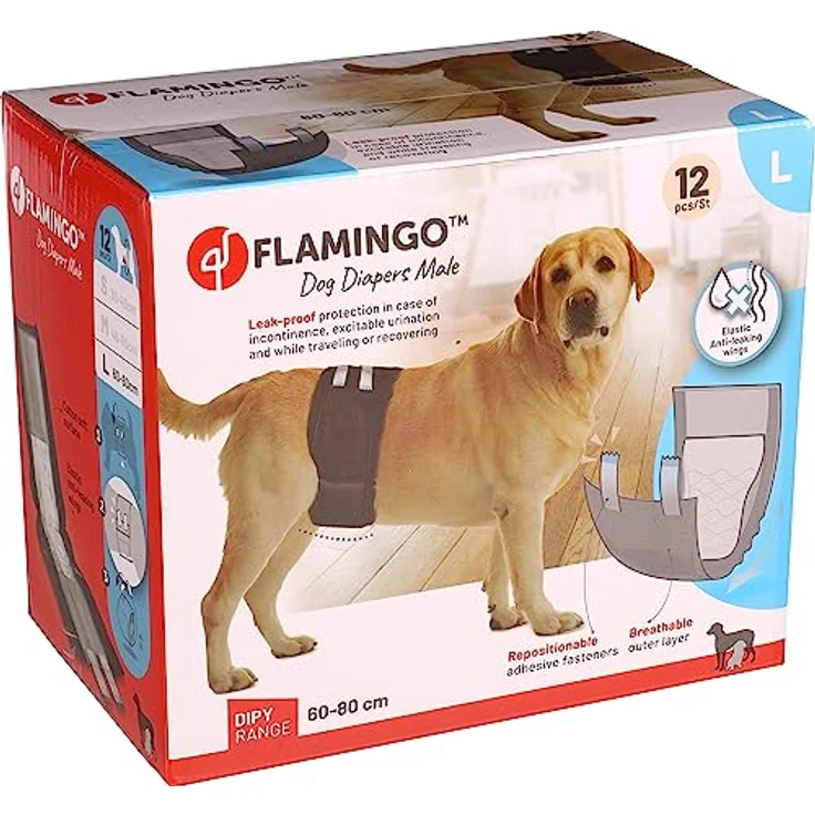 Dipy Windeln für männliche Hunde, L 60 – 80 cm, 12 Stück – Bild 2