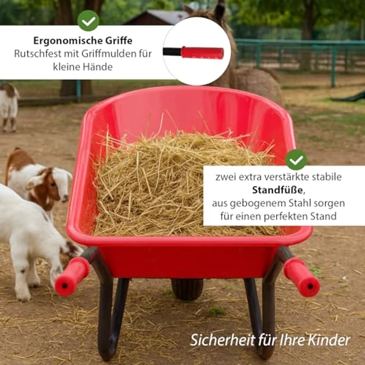 TRUTZHOLM Kinderschubkarre Uni, 40 kg Traglast, 3,6 kg leicht, pulverbeschichteter Stahlrahmen, rot, Vollgummirad – Bild 4