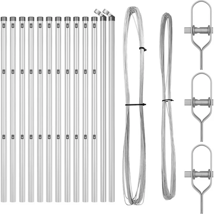 vidaXL Zaunpfosten-Set, 13 Stück aus verzinktem Stahl, Ø32 mm, 100 cm, wetterfest, silber