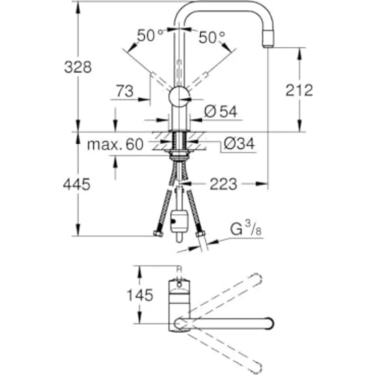 Grohe Küchenarmatur Minta, U-Auslauf, herausziehbarer Mousseur, chrom, 360° schwenkbar – Bild 4