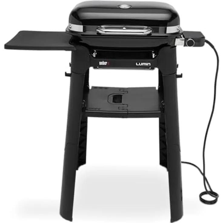 Weber Lumin 1000 Compact Elektrogrill, Schwarz, mit multifunktionalem Kochstopp, Dämpfen, und eingebautem Thermometer