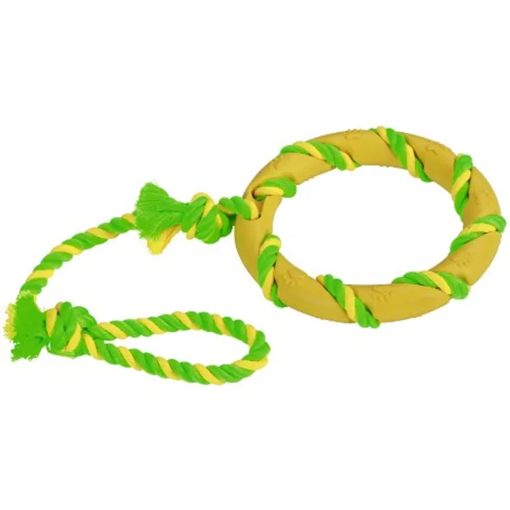Kerbl Ring am Seil, grün-gelb, 47 cm Vollgummi/Baumwolle