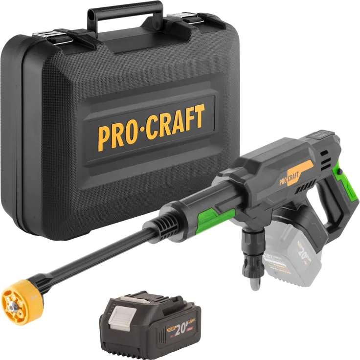 Procraft CW20bb Akku Hochdruckreiniger, 20 V, 30 bar, 180 l/h, brushless mit 1x Akku 4,0 Ah und Koffer - ohne Ladegerät