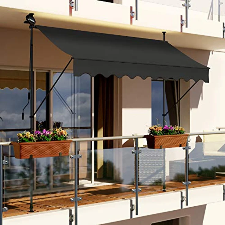 Swing & Harmonie LED - Markise mit Kurbel Klemmmarkise Balkonmarkise mit Beleuchtung und Solarmodul Fallarm Markise Sonnenschutz Terrasse Balkon (200x150, anthrazit) – Bild 2