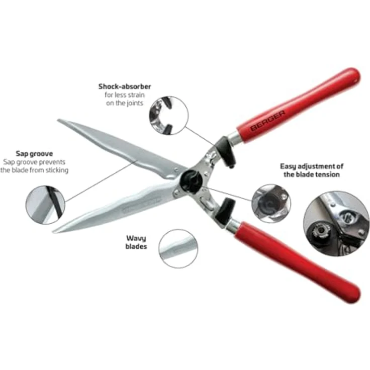 Berger Heckenschere Komfort 4590 mit Wellenschliff und Anschlagdämpfer, Länge 54 cm mittelgroß – Bild 5