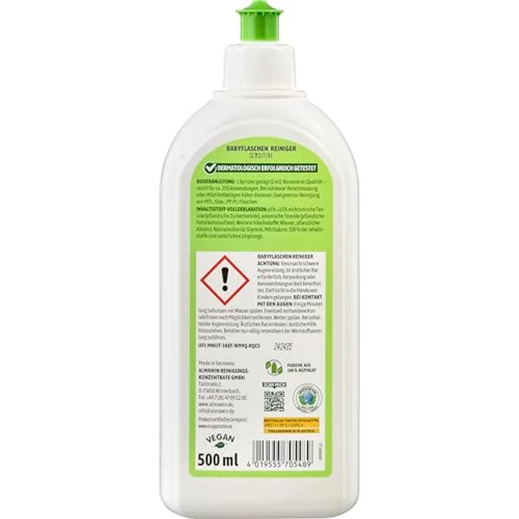 Almawin Babyflaschenreiniger 500ml, Sensitive Geschirrspülmittel mit natürlichen Wirkstoffen, parfümfrei – Bild 2