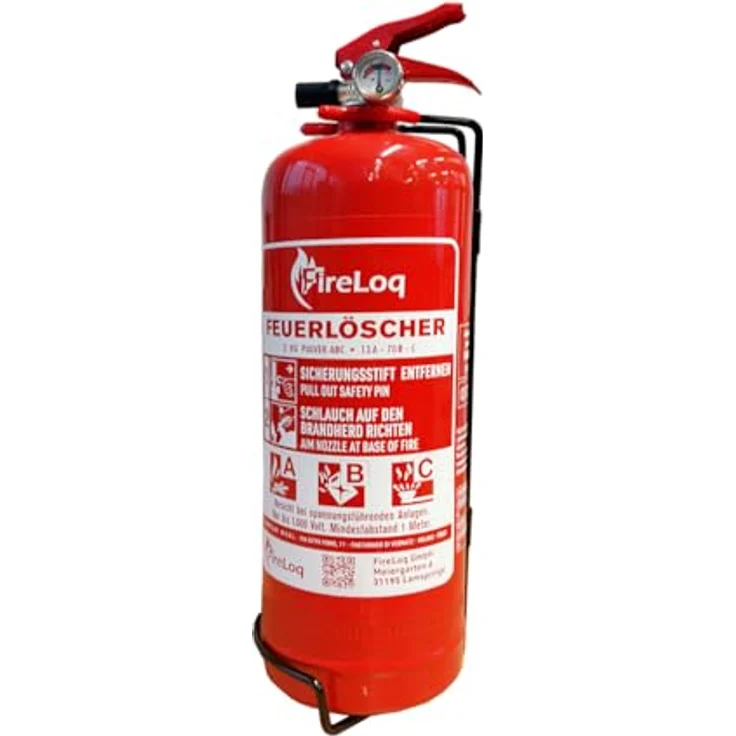 FireLoq 2kg Pulver Feuerlöscher für Brandklasse ABC, 13A | 89B | C, Dauerdruck mit Wandhalter und Manometer, inkl. Prüfnachweis – Bild 5
