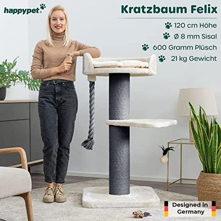 HAPPYPET Premium Kratzbaum Grosse Katzen Stabil 'Felix' - Katzenbaum, Kletterbaum, für Maine Coon, Natursisal, Dicke Stämme mit 18 cm, 120 cm Hoch – Bild 2