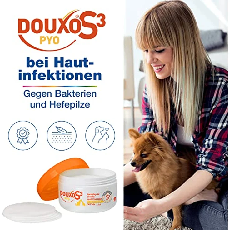 Ceva Tiergesundheit GmbH Douxo S3 Pyo Pads, 30 Stück, antiseptische Baumwoll-Pads zur Fellpflege bei Dermatitis für Hunde und Katzen – Bild 2