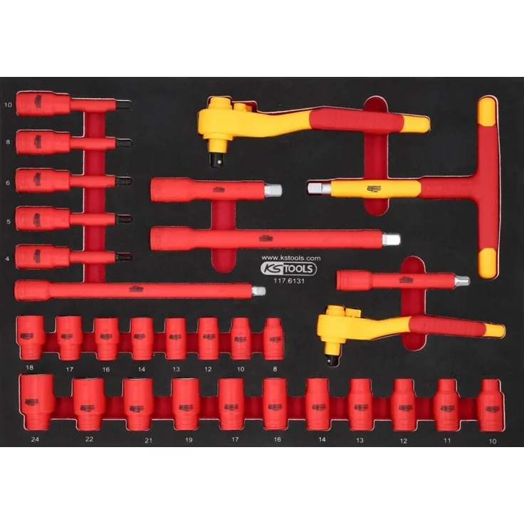 Kstools 3/8' + 1/2' Isolierter Steckschlüssel-Satz, 31-tlg., öl- und chemikalienbeständig, Schaumstoffeinlage, IEC 60900