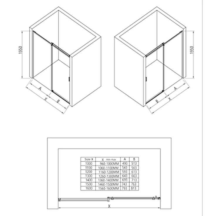 Bernstein Nischendusche NT806 FLEX, Schiebetür mit 8mm ESG-Sicherheitsglas, graues Glas, schwarz matt, 120cm – Bild 7